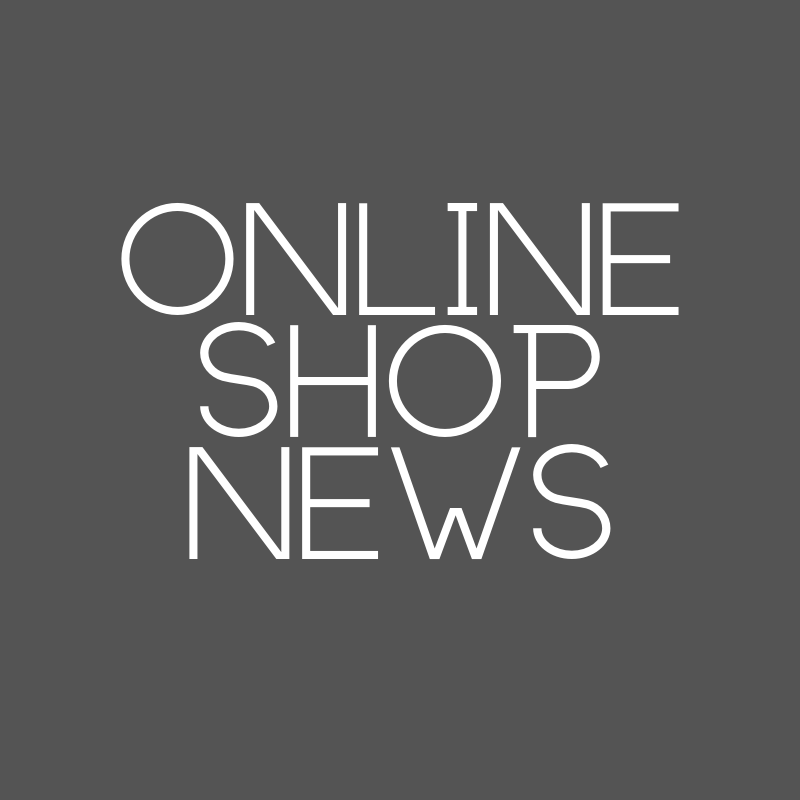 White te4xt "online shop news" on grey background.